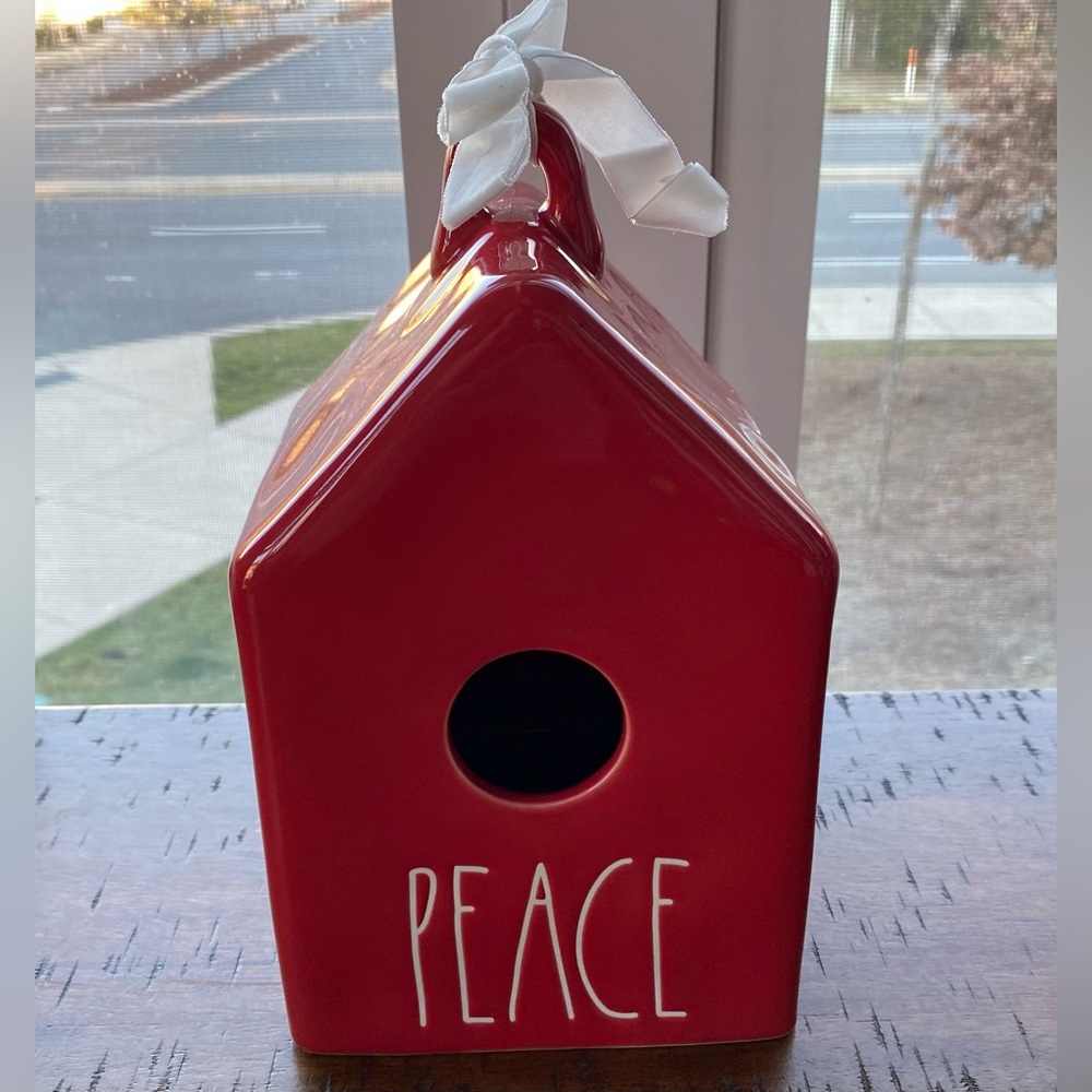 •NEW•Rae Dunn ‘PEACE’ Ceramic Indoor/Outdoor Birdhouse